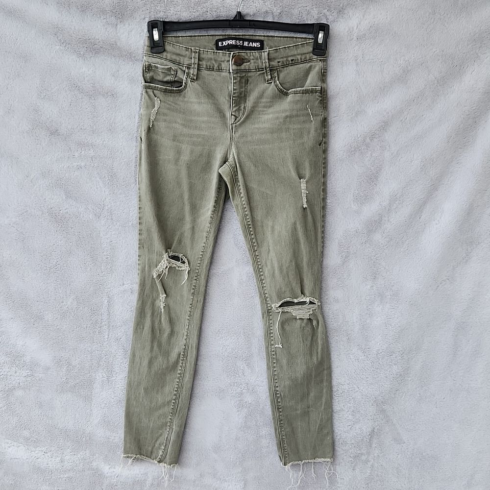 Express Ankle Legging Mid Rise Olive Distressed Skinny Jeans Size 2